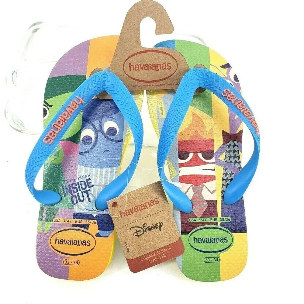 Rare‎ Havaianas Pixar Inside Out Flip Flops Girls 3 US Yellow Blue